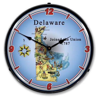 Collectable Sign & Clock | State of Delaware LED Wall Clock Retro/Vintage, Lighted