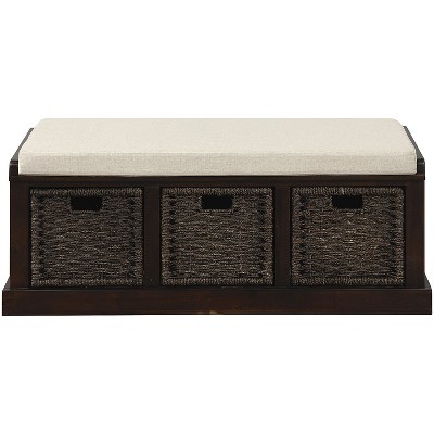 NicBex Modern 43.7" Storage Bench with 3 Rattan Baskets for Entryway and Living Room
