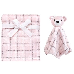 Hudson Baby Infant Girl Plush Blanket with Security Blanket, Pink Bear, One Size - 1 of 4
