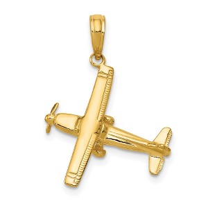 Black Bow Jewelry 14k Yellow Gold 3D High-Wing Airplane Pendant - 1 of 4