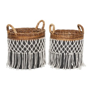 2pk Banana Leaf Storage Baskets Black - Olivia & May: Decorative Wicker Basket for Blankets, Tabletop Storage - 1 of 4