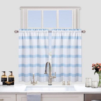 Waffle Stripe Rod Pocket Short Cafe Kitchen Curtains