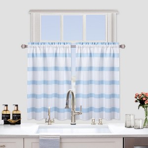 Waffle Stripe Rod Pocket Short Cafe Kitchen Curtains - 1 of 4