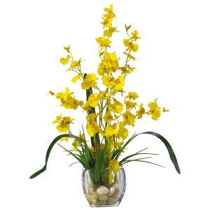 Nearly Natural 19-in Dancing Lady Orchid Liquid Illusion Artificial Flower Arrangement, Yellow - 1 of 2