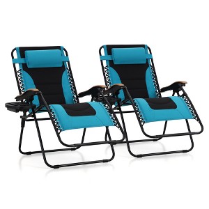 Captiva Designs Oversized XL Zero Gravity Chair Set of 2, Padded Folding Recliners with Cup Holder & Adjustable Back, Support 400 lbs - 1 of 4