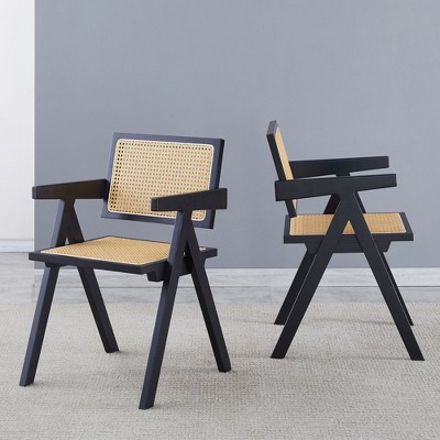 CAVINAS 17.72" Retro Dining Chairs,Set of 2,Rubber Wood Rattan Weaving Chairs for Dining Room,Wooden Accent Chairs,Dining Furniture Chairs