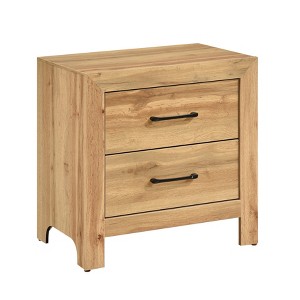 Natural Finish 2-Drawers Nightstand Storage Bedroom Furniture, Black Handles Bedside Table 1pc - 1 of 4