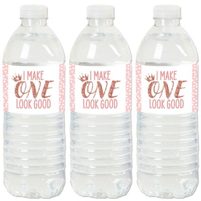 Big Dot of Happiness 1st Birthday Little Miss Onederful - Girl First Birthday Party Water Bottle Sticker Labels - Set of 20