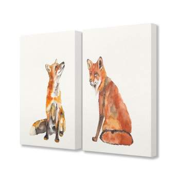 Stupell Industries Curious Fox Orange Watercolor Animal Paintings Gallery Wrapped Canvas Wall Art 2pc Set, 16 x 20