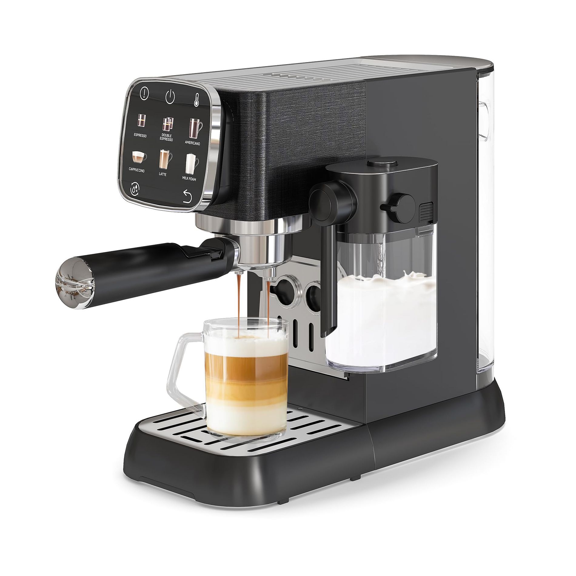 20 Bar Professional Espresso Machine Compact, Espresso Machine with Milk Frother and Touchscreen, Espresso Coffee Machines with Adjustable Temperature