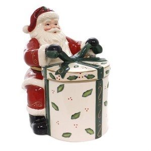 Tabletop Santa W/Gift Cookie Jar  -  One Cookie Jar Inches -  Ribbon Bow  -  10455  -  Ceramic  - - 1 of 3