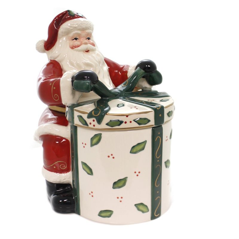 Tabletop Santa W/Gift Cookie Jar  -  One Cookie Jar Inches -  Ribbon Bow  -  10455  -  Ceramic  -, 1 of 4