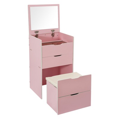 YIYIBYUS Vanity Desk with Makeup Stool, Makeup Vanity Table, Pink