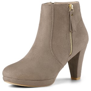Allegra K Women's Round Toe Side Zip Low Platform Chunky Heel Ankle Booties - 1 of 4
