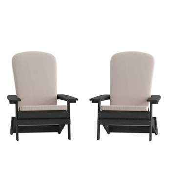 Merrick Lane Set of 2 Weather Resistant Folding Adirondack Patio Chairs With Vertical Lattice Backs and Comfort Foam Cushions