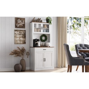 COZONY 71" Tall Kitchen Pantry Cabinet with Microwave Stand&Coffee Bar Wooden Freestanding Hutch with 4 Doors & Adjustable Shelves for Dining Room - 1 of 4