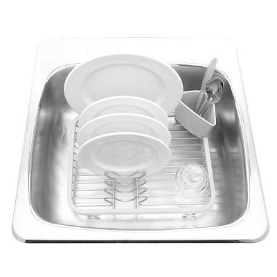 White Metal In-Sink Dish Rack with Utensil Cup