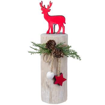 Northlight 8.5" Red Reindeer on Wooden Log Tabletop Christmas Decoration