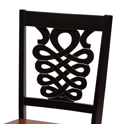 Gervais Two-Tone Dark Brown and Walnut Wood Dining Chair Set