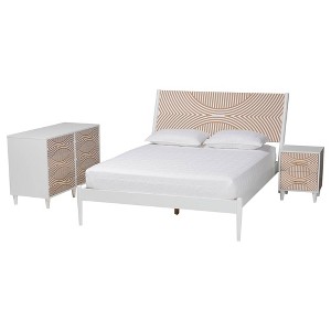 Baxton Studio Queen 3pc Louetta Carved Contrasting Bedroom Set White/Natural Brown - 1 of 4