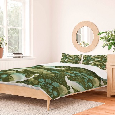 Deny Designs Caroline Okun A Mid Summer Night Crane King Duvet and Sham Set (2-3pc Set)
