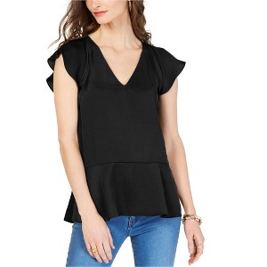 Michael Kors Womens Flutter-Sleeve Ruffled Blouse, Black, X-Small - 1 of 1