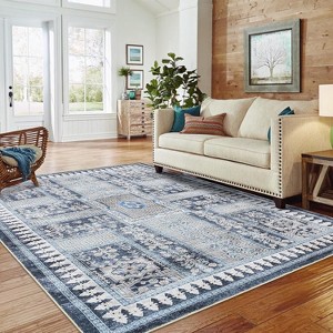 Washable Vintage Rug, Non-Slip Non-Shedding Carpet, Low Pile Floor Covering, Foldable Floral Print Soft Mat for Playroom, Bedroom Living Room - 1 of 4