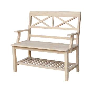 Double X-Back Bench with Arms and a Shelf - International Concepts