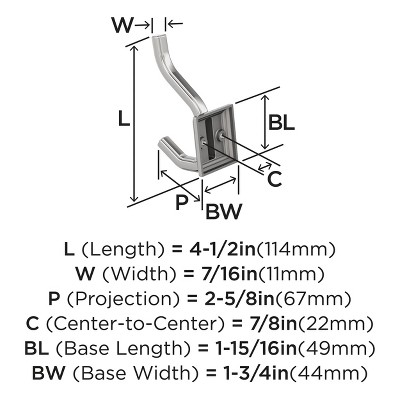 Polished Chrome Double Prong Decorative Wall Hook