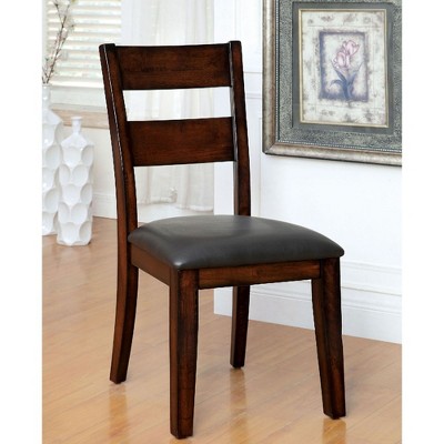 Dark Cherry Faux Leather Upholstered Wooden Side Chairs, Set of 2