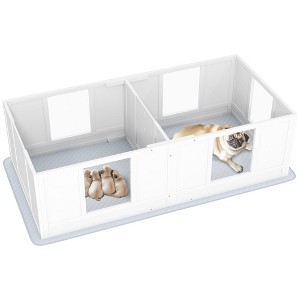 PawHut Whelping Box for Dogs with Waterproof Whelping Pad, Clear Panels, Adjustable Entrance, Double Room, for Small Dogs - 1 of 4