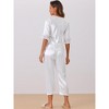 cheibear Women's Satin Silky 3/4 Sleeve Shirt with Long Pajama Pant Soft Pajama Set - 3 of 4