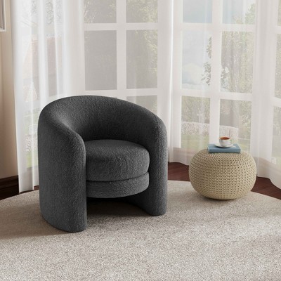 Vynxaria Modern Curved Back Upholstered Accent Chair, Soft Cozy Boucle Fabric, Comfortable Plush Seating, No Assembly Required