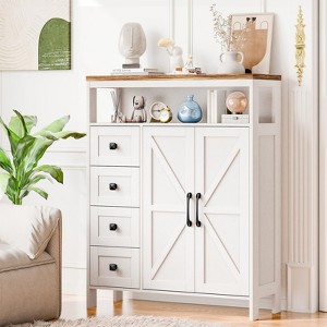 Storage Cabinet with 2 Doors & 4 Drawers, Pantry Cabinet, Floor Hutch Cupboard - 1 of 4