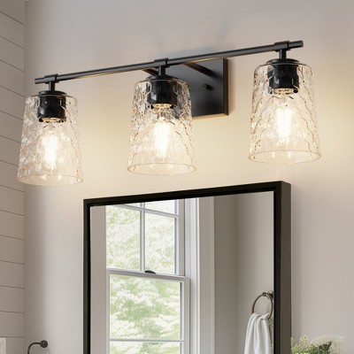 YANSUN 24 in. 3-Light Black Vanity Light withCone Glass Shades for Bathroom, Mirror, Hallway Black