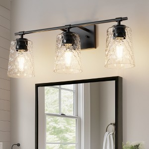 YANSUN 24 in. 3-Light Black Vanity Light withCone Glass Shades for Bathroom, Mirror, Hallway - 1 of 1