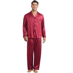 INSPIRE CHIC Men's Button Down Long Sleeve Casual Satin Pajamas Sets 2 Pieces - 1 of 4