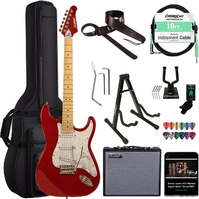 Sawtooth Candy Apple Red ES Series Electric Guitar w/ Pearloid White Pickguard - Includes: Accessories, Amp & Gig Bag