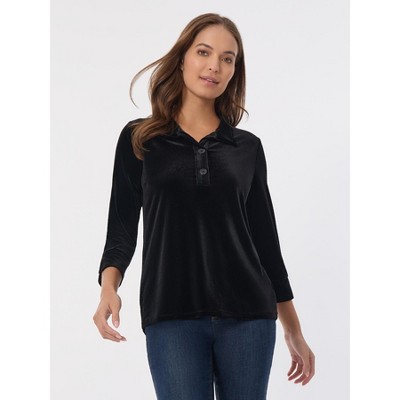 Jones New York Velour Pop-Over Collar Top
