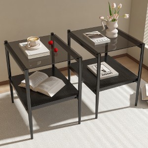 Anybear Set of 2 Rectangle End Table, Tempered Glass Tabletop with MDF Layer - 1 of 4