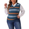 Agnes Orinda Women's Plus Size Sleeveless Casual V-Neck Striped Knit Sweater Vests - 2 of 4