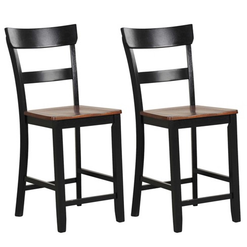 Costway Wooden Bar Stool Set Of 2 Bar Chairs With Lvl Rubber Wood Frame ...