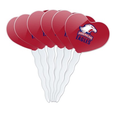 American University Eagles Logo Heart Love Cupcake Picks Toppers Decoration Set of 6