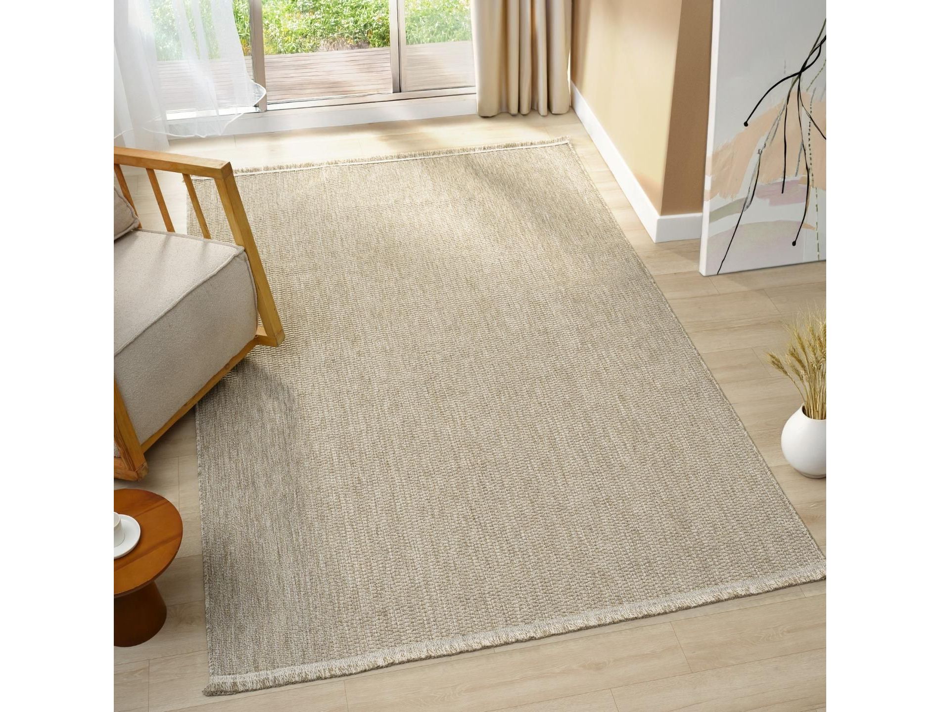 Luxe Weavers Modern Farmhouse Area Rug Neutral Fringe Carpet