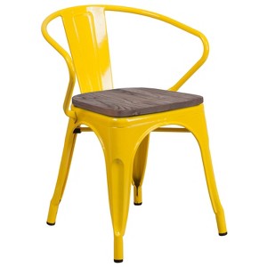 Flash Furniture Metal Chair with Wood Seat and Arms - 1 of 4