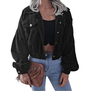 Coolmee Women's Cropped Shacket Fashion Button Down Corduroy Shacket Jackets Casual Long Sleeve Crop Jackets Tops - 1 of 3
