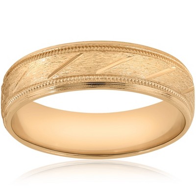Pompeii3 6mm Brushed Hand Carved Wedding Band 10K Yellow Gold