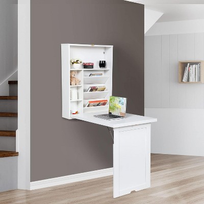 Sandinrayli Wall Mounted Space Saving Fold Out Convertible Desk, White