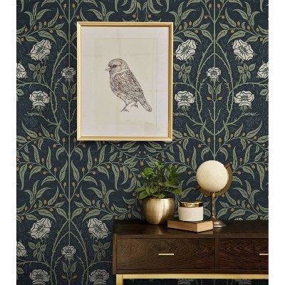 Navy and Sage Floral Peel and Stick Vinyl Wallpaper