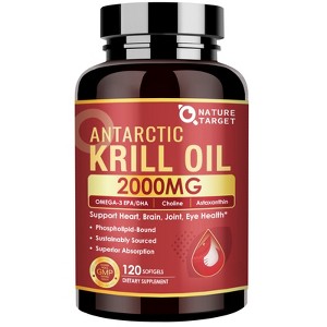 NATURE TARGET Krill Oil 2000mg with Omega-3 EPA & DHA with Astaxanthin Supplement, Choline - 120 Softgels (60 Servings) - 1 of 4